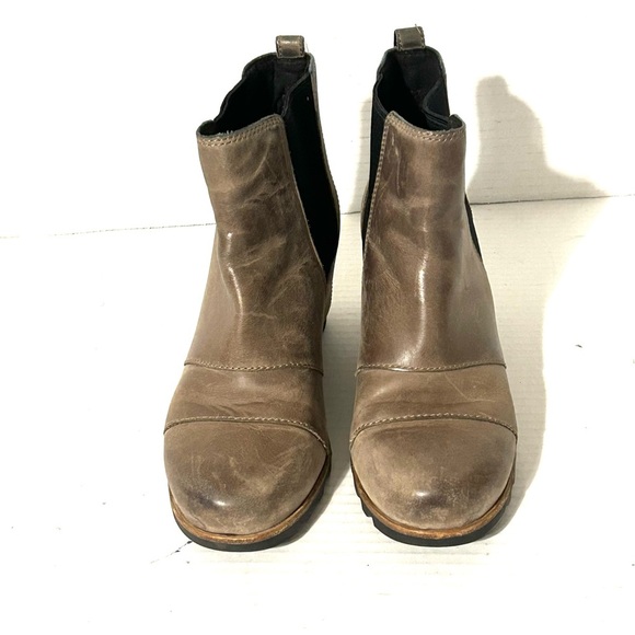 Sorel Lea Wedge Joan Of Arctic Taupe Brown Leather Ankle Boot Sz 6.5 NL2334-089 - Picture 2 of 11